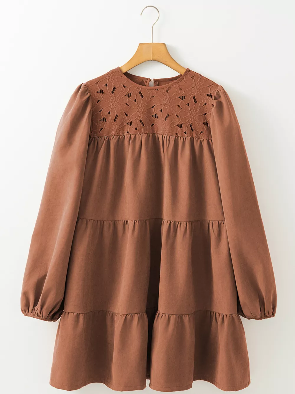 Floral Lace Crochet Tiered Ruffled Mini Dress