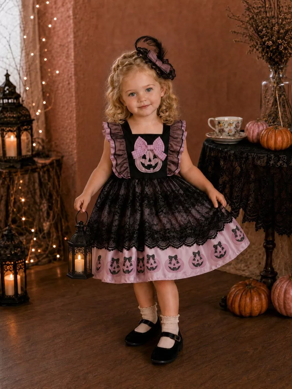 Children's Halloween Lolita Style Pumpkin Print Dress, image 2