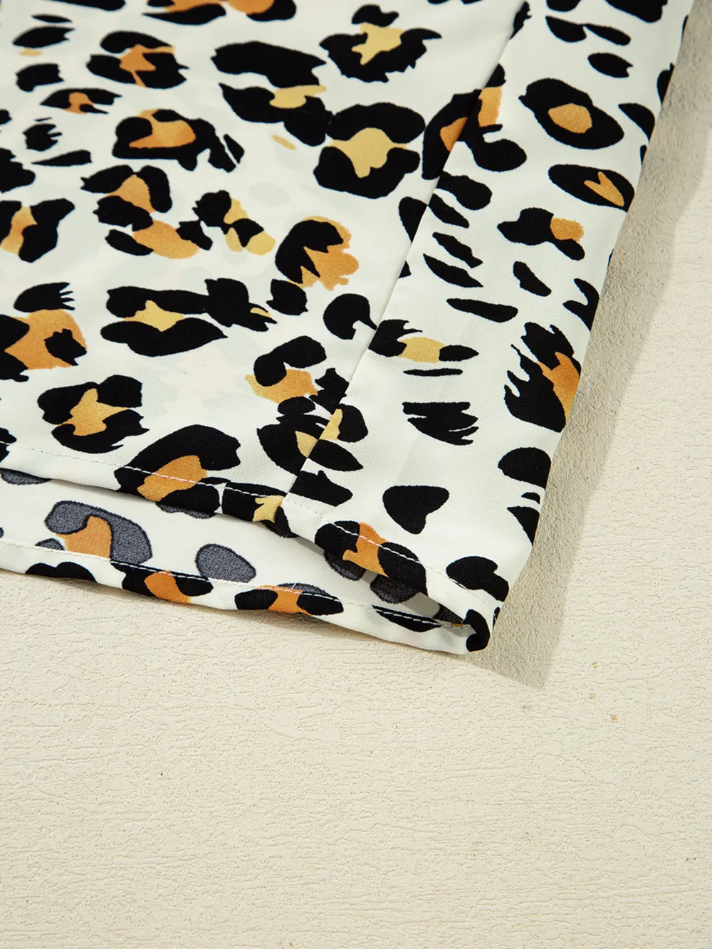 Leopard Print Contrast Striped V Neck Blouse, image 2
