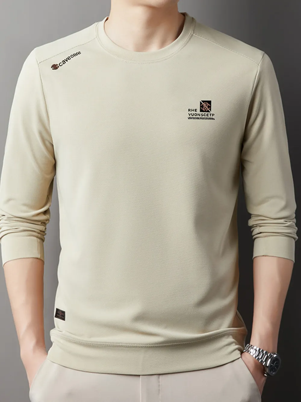 Men's Plus Size Long Sleeve Crew Neck Slim Fit Top