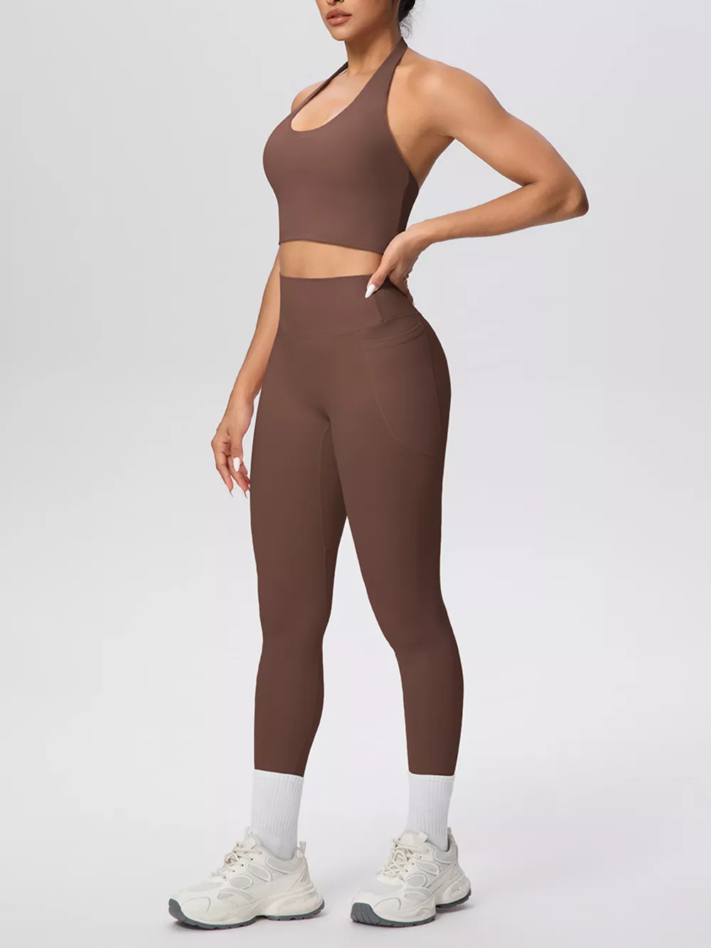 Halter Neck Crop Top and High-Waisted Leggings Active Set, image 3