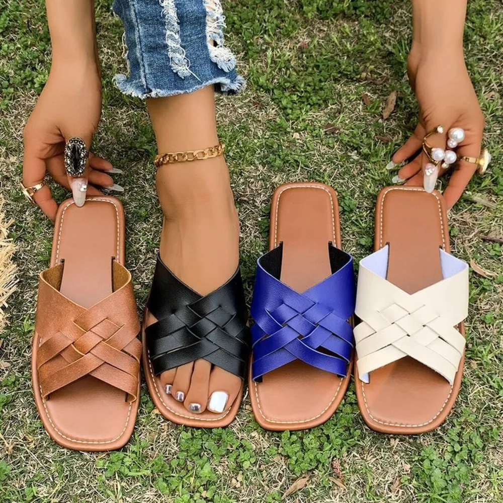 Woven Cross Strap Flat Sandals, image 2