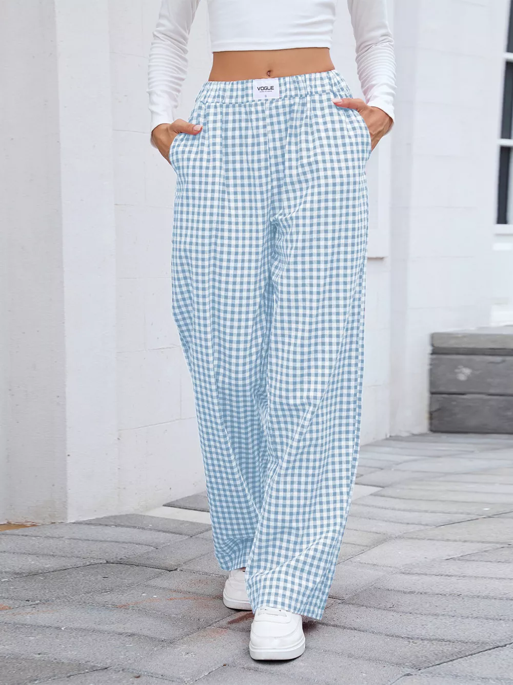 Plaid Wide Leg Casual Pants, image 14