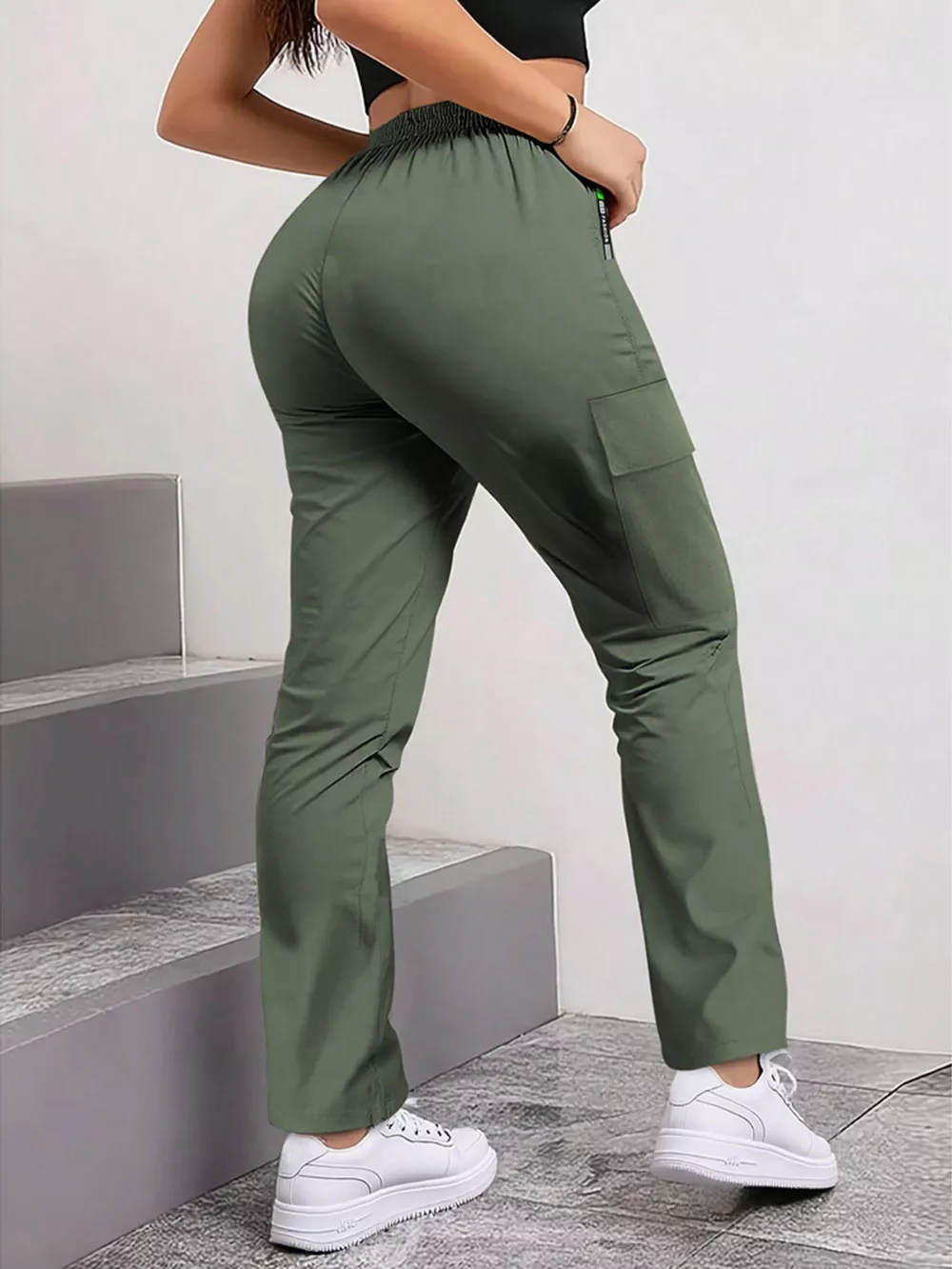 Full Size Drawstring Cargo Pants with Zip Pocket Plus Size, image 2