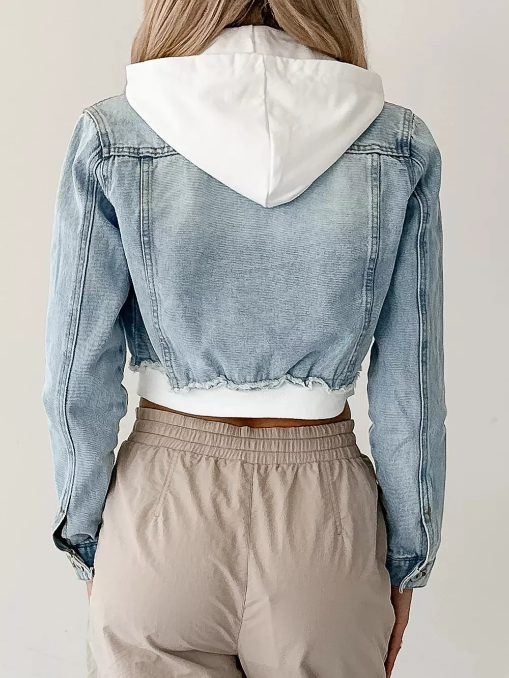 Distressed Zip Up Cropped Hooded Denim Jacket, image 2