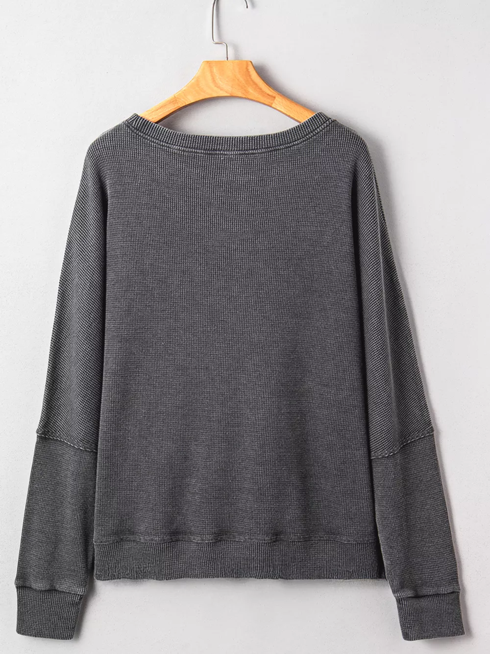 Waffle Knit Patchwork Long Sleeve Loose Sweatshirt, image 2