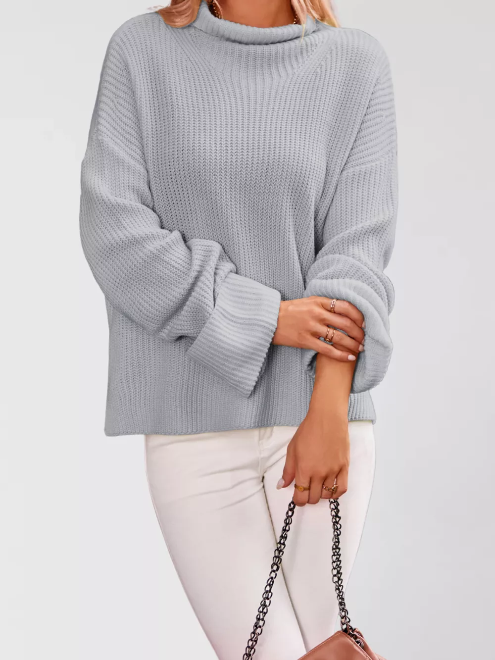 Mock Neck Dropped Shoulder Sweater, image 10
