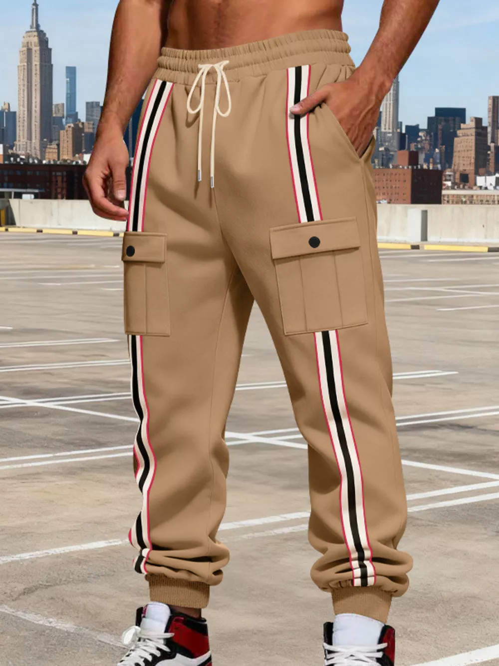 Men's Full Size Casual Striped Cargo Joggers Plus Size, image 14