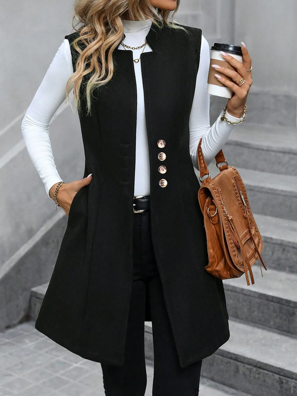 Button Up Longline Vest Coat, image 2
