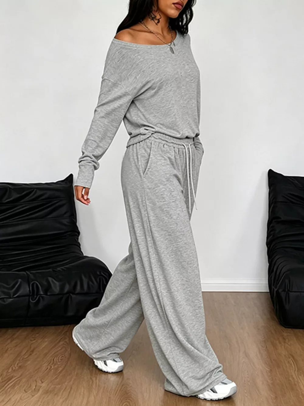 Full Size One-Shoulder Top and Drawstring Pants Set Plus Size, image 14