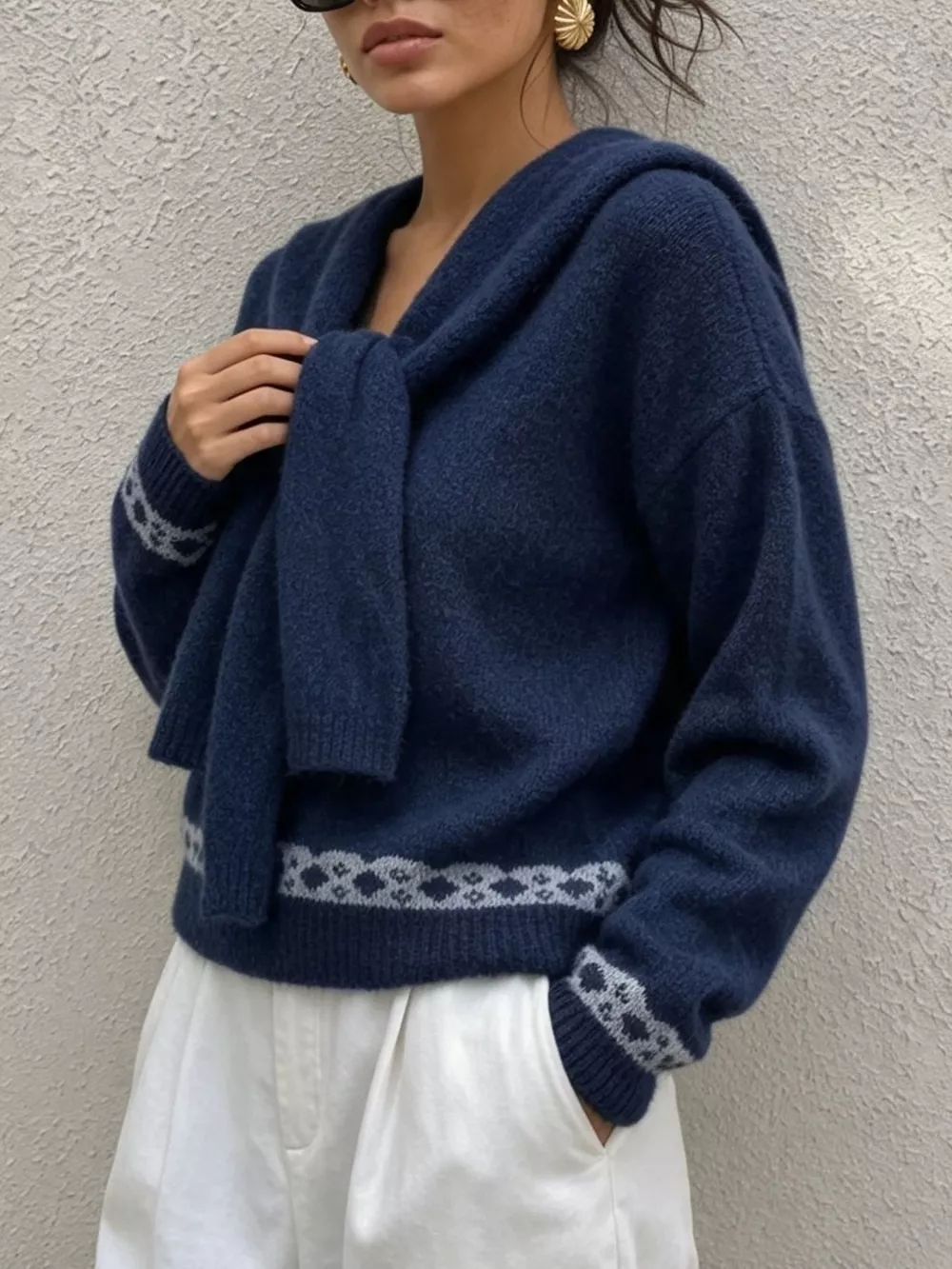 Scarf Detail Dropped Shoulder Sweater, image 23