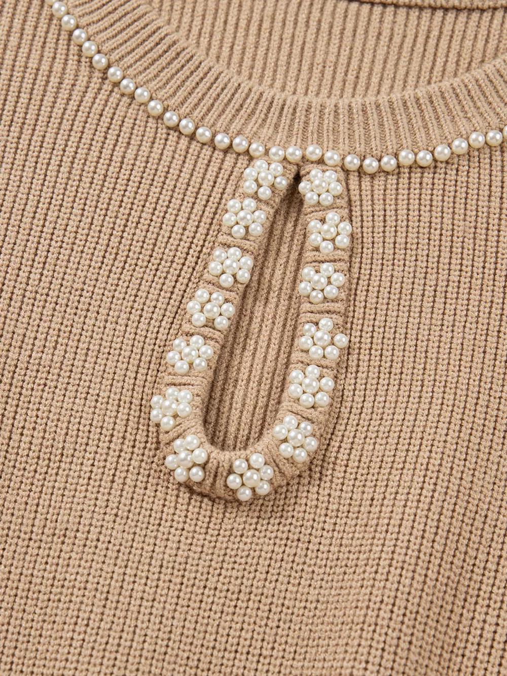 Pearl Embellished Keyhole Ribbed Sweater Dress, image 5