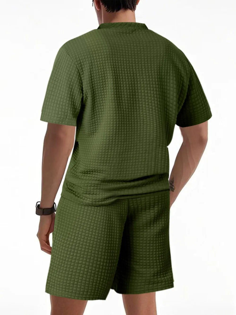Men's Full Size Textured Round Neck Top and Shorts Set Plus SIze, image 2