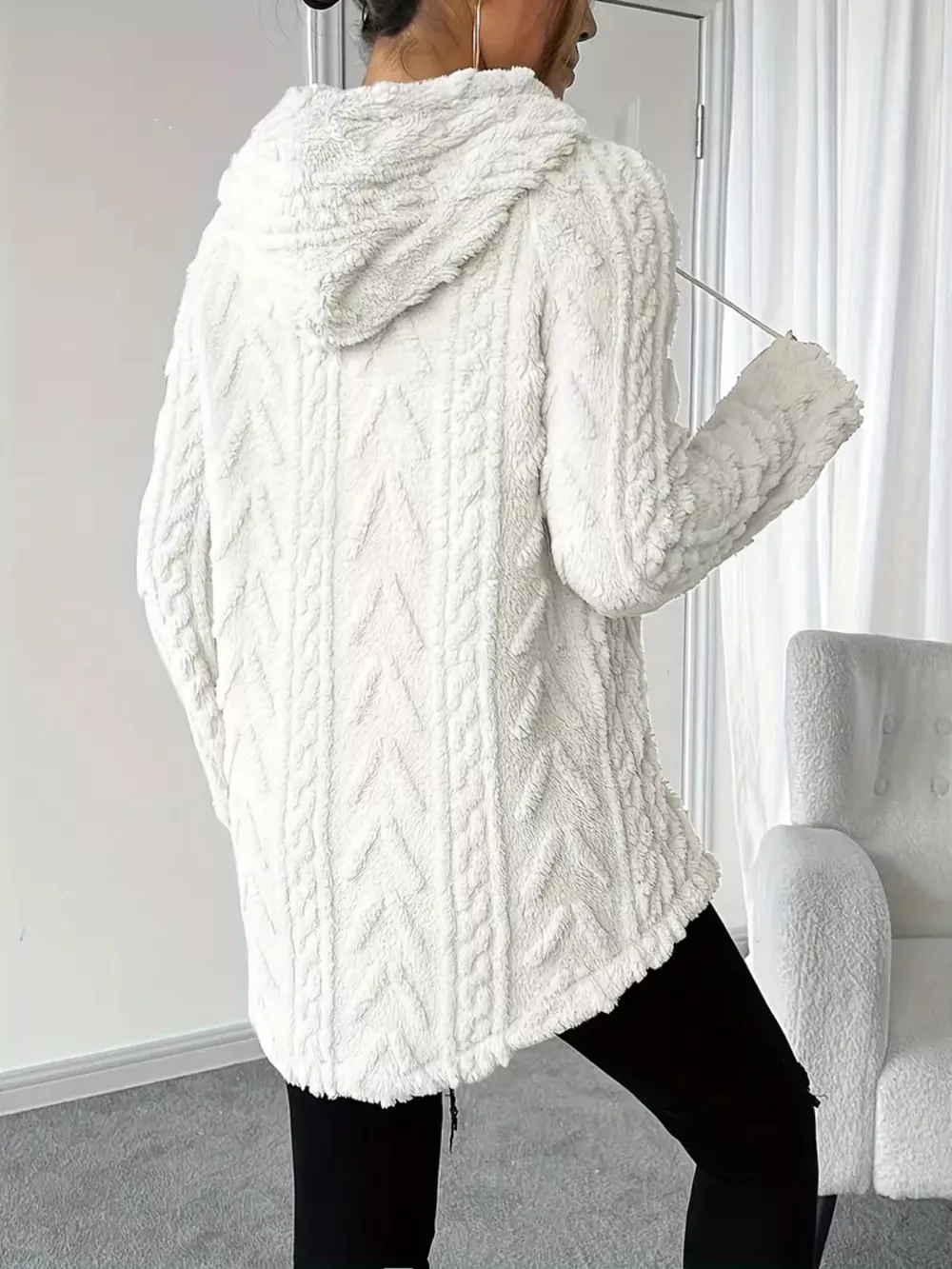 Cozy Textured Drawstring Fleece Hoodie, image 13