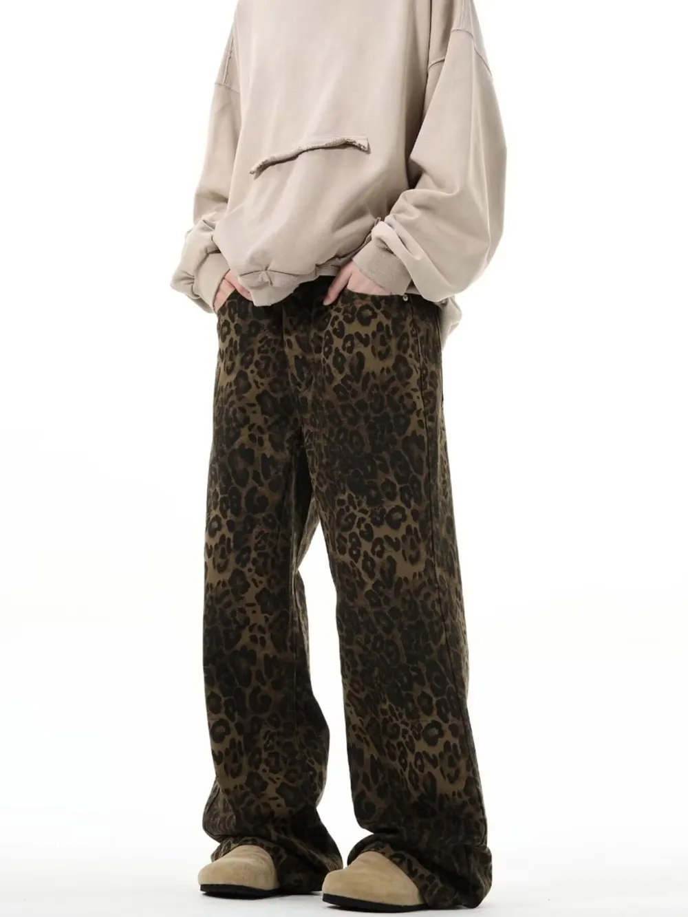 Men's Full Size Leopard Print Wide Leg Jeans Plus Size, image 2