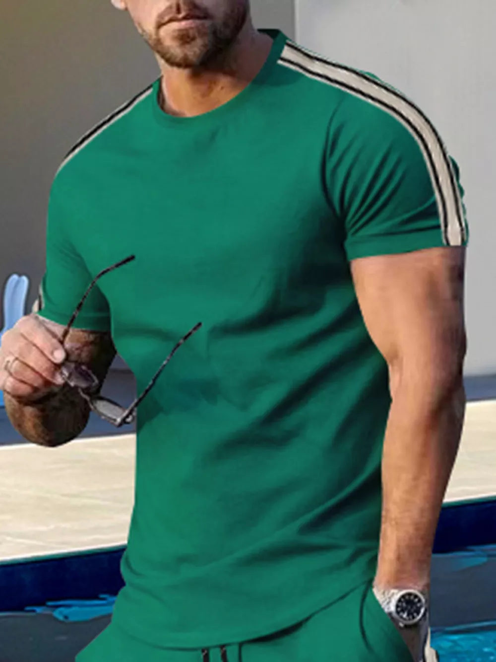 Men's Full Size Striped Shoulder Casual T-Shirt Plus Size, image 2
