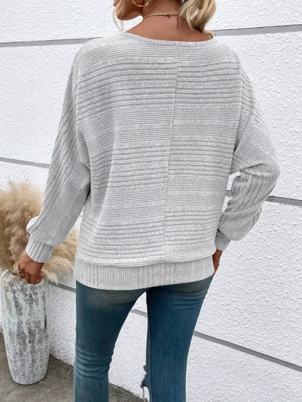 Ribbed Round Neck Long Sleeve Top, image 8