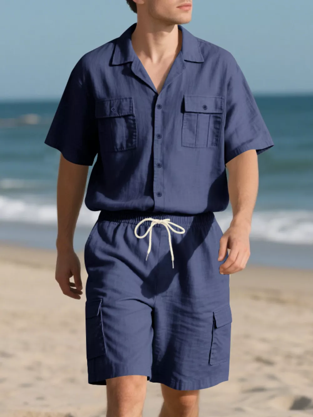 Men's Full Size Button Up Shirt and Shorts Set Plus Size, image 3