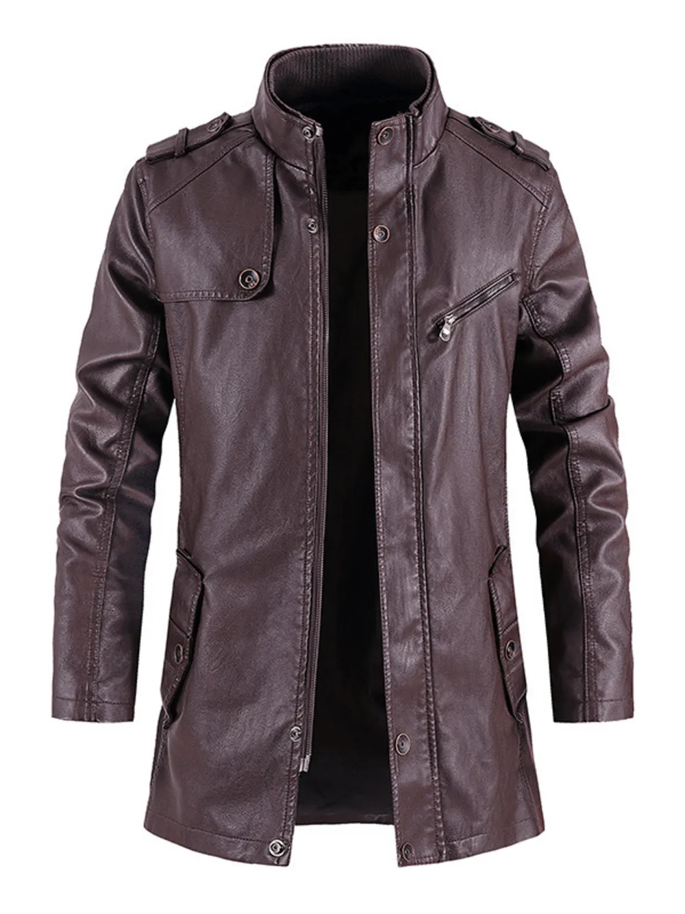 Men's Zip Up Long Sleeve Leather Jacket, image 13
