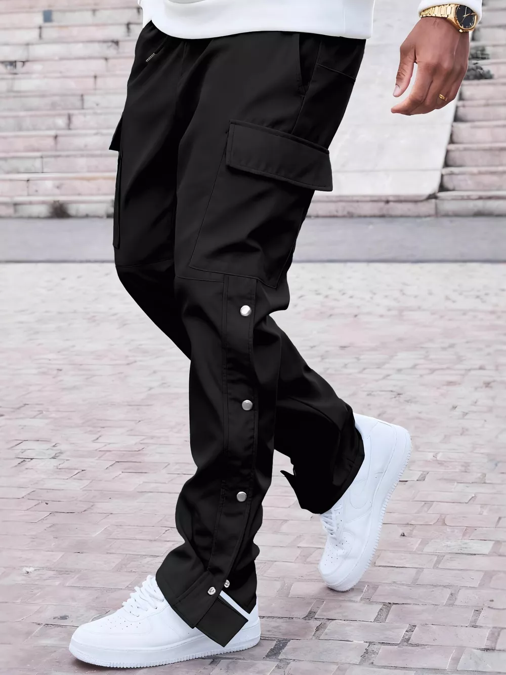Men's Full Size Solid Color Cargo Pants Plus Size, image 3