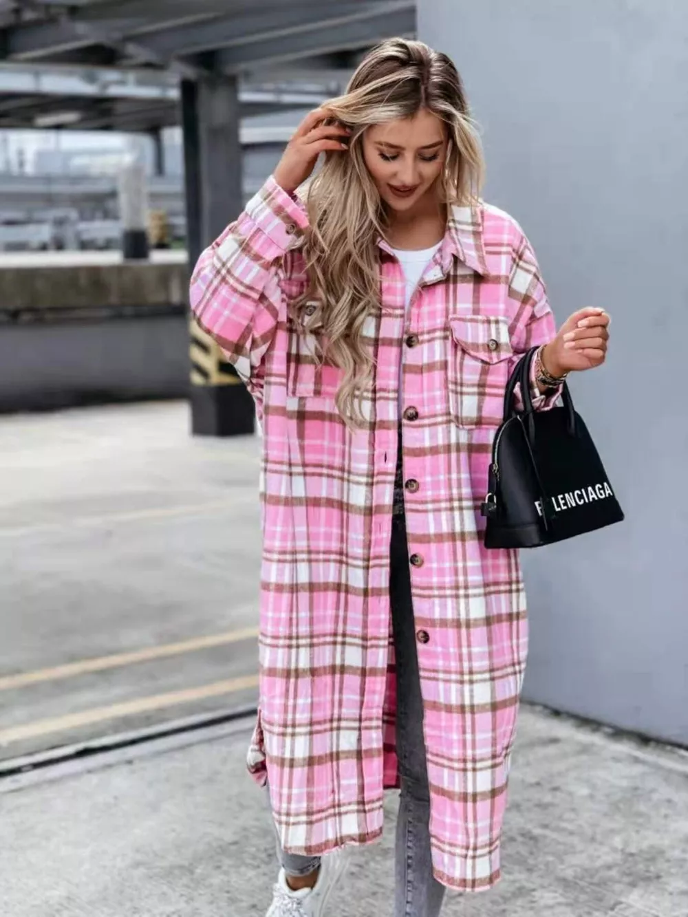 Plaid Button Up Longline Shacket, image 6
