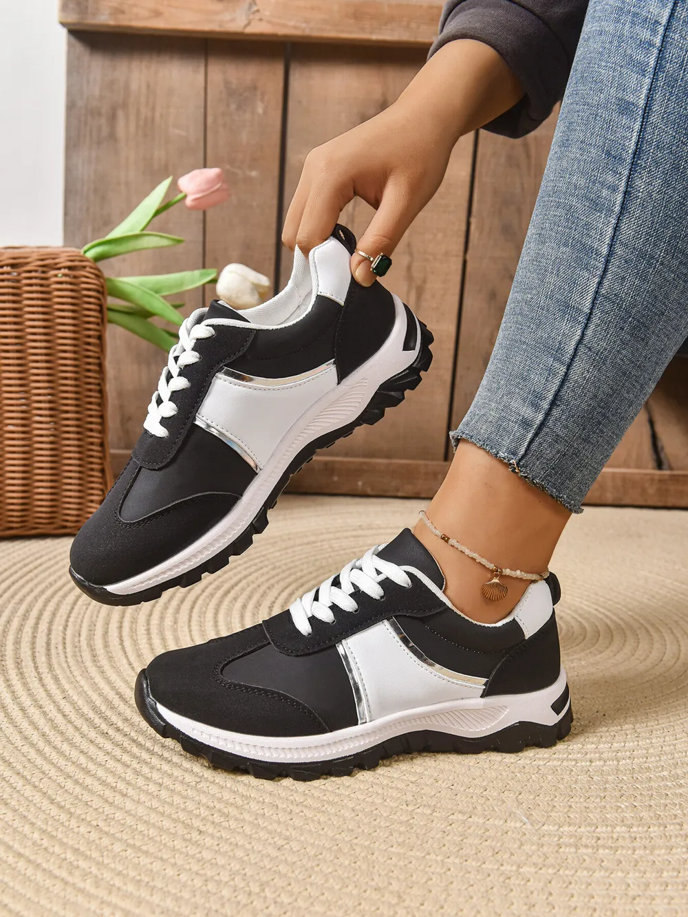 Contrast Lace Up Sneakers, image 5