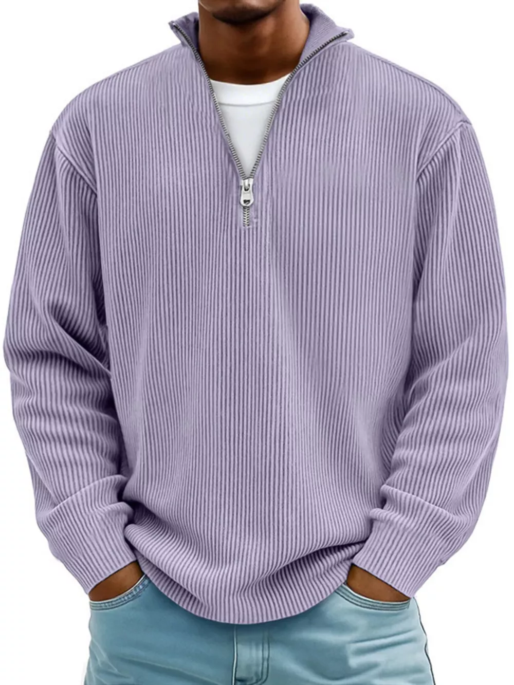 Men's Full Size Corduroy Quarter Zip Pullover Sweatshirt Plus Size, image 3