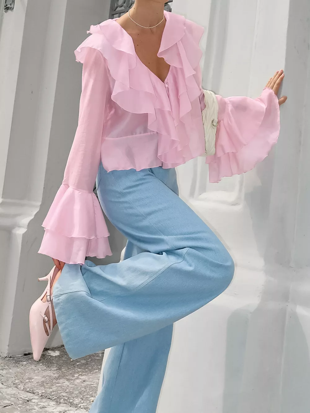 Ruffle Trimmed Long Sleeve Blouse, image 3