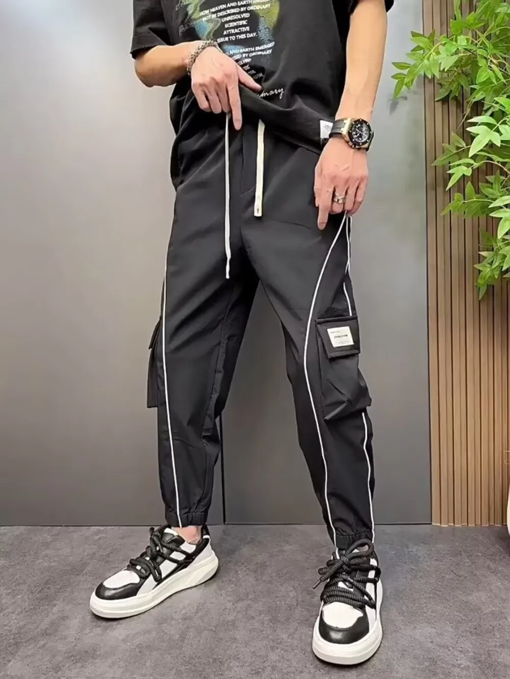 Men's Plus Size Stripe Cargo Joggers, image 3