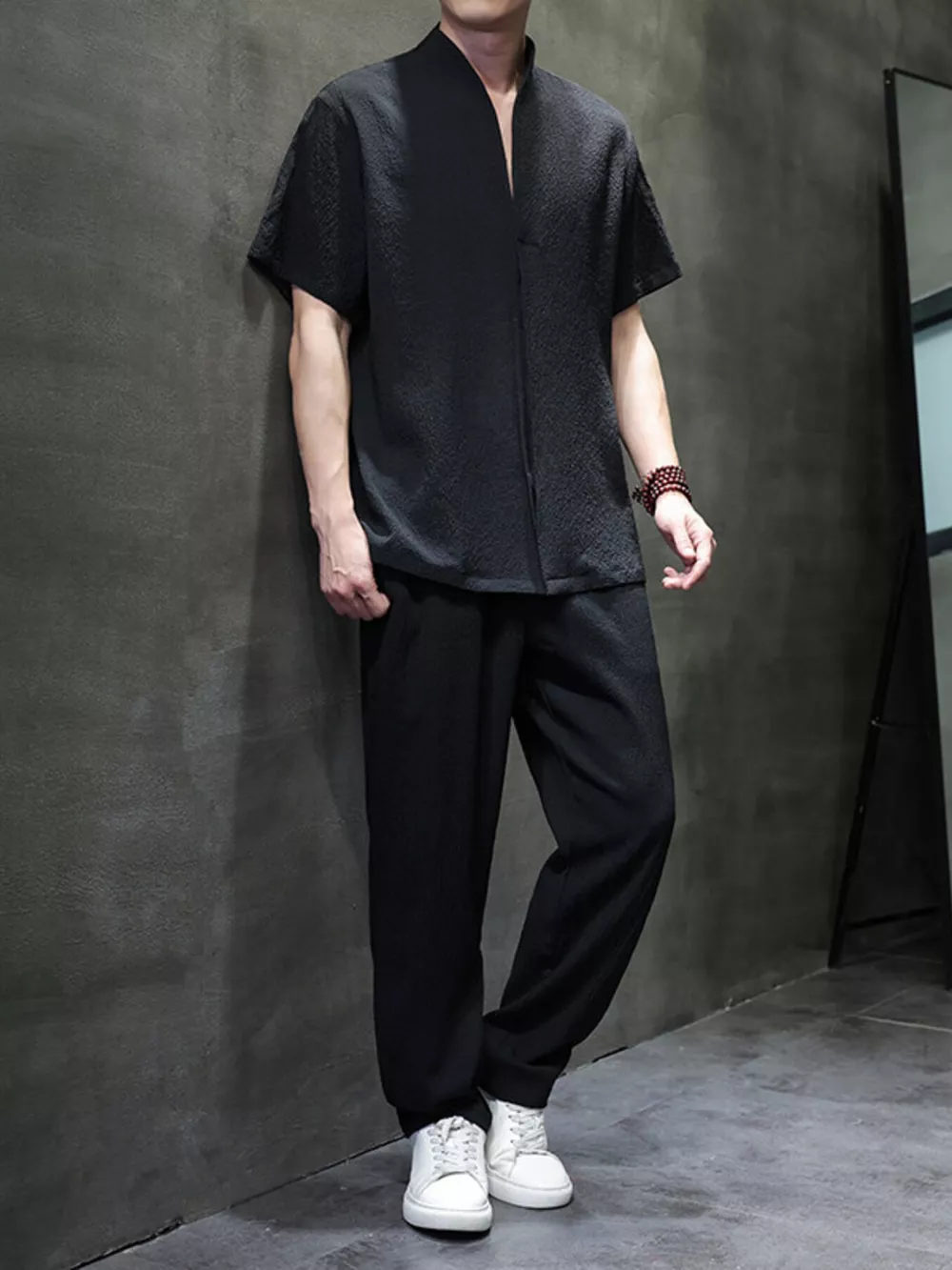 Men's Plus Size Casual Short Sleeve Top and Pants Set