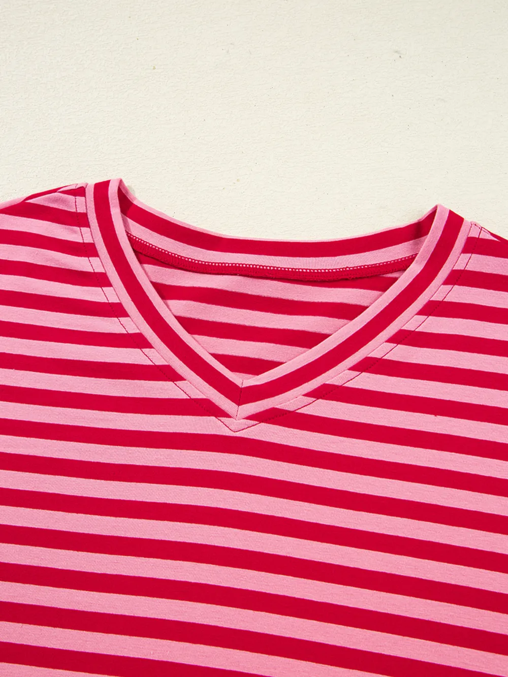 Contrast Striped Drop Shoulder V Neck Top, image 2