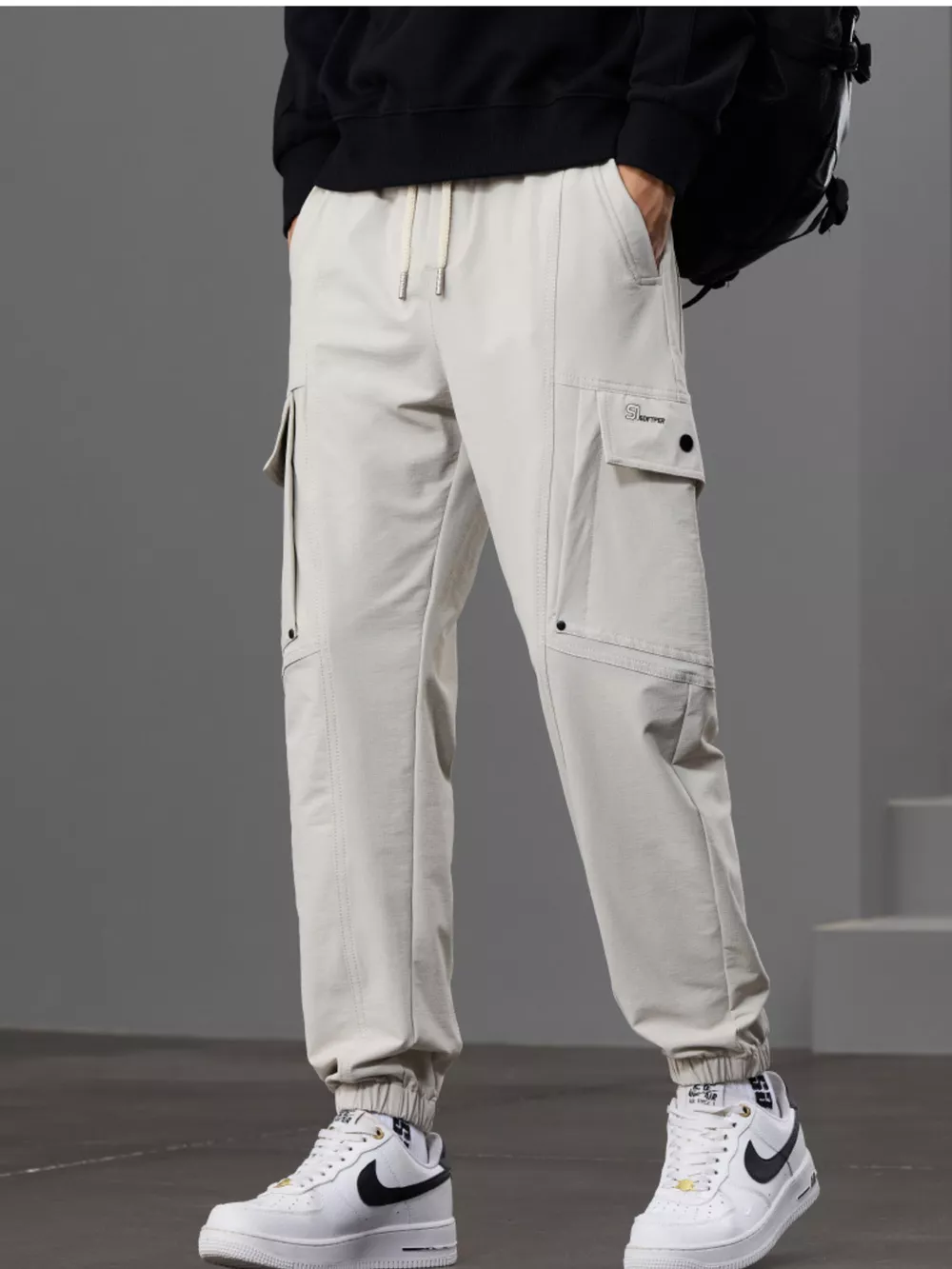 Men's Casual Cargo Pants with Drawstring Waist, image 8