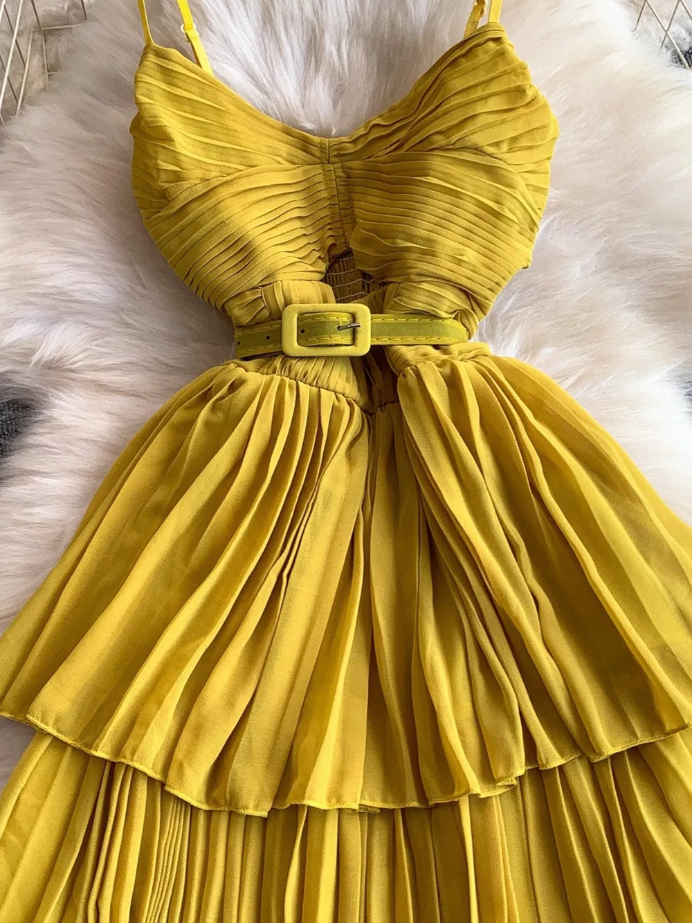 Pleated Layered Spaghetti Strap Midi Dress, image 17
