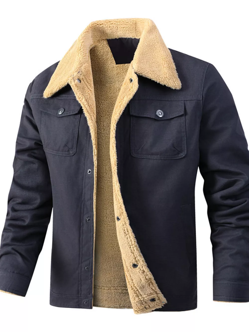 Men's Full Size Sherpa Lined Snap Down Jacket Plus Size, image 3