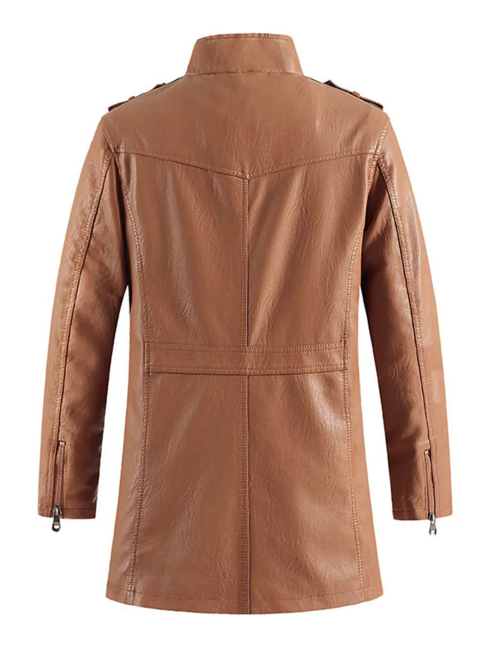 Men's Zip Up Long Sleeve Leather Jacket, image 12