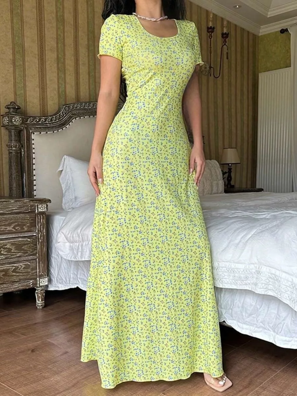 Floral Print Short Sleeve Maxi Dress, image 9