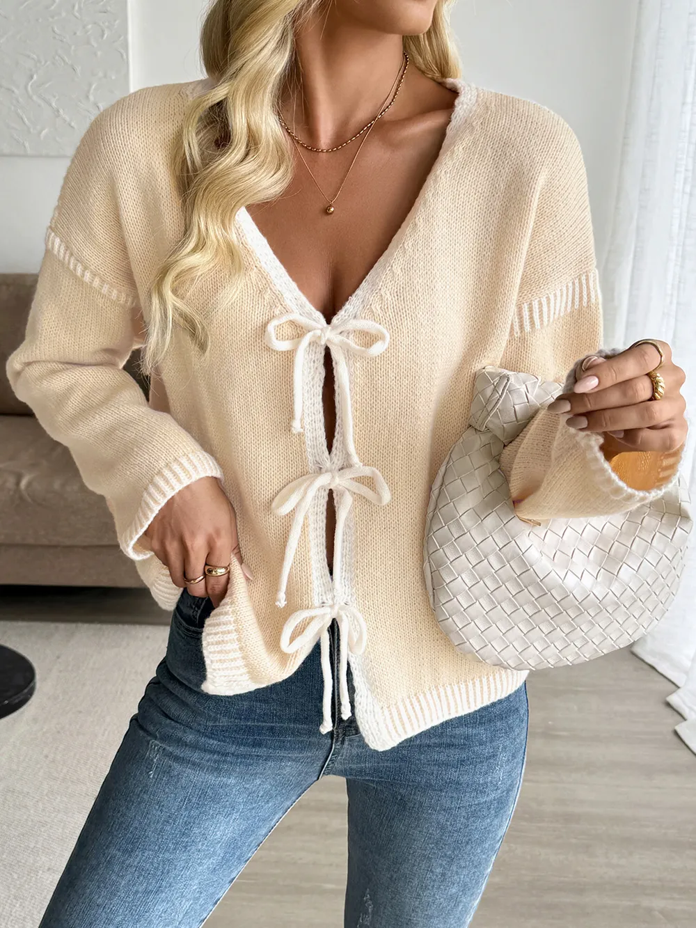 Tie-Front Long Sleeve Cardigan, image 2