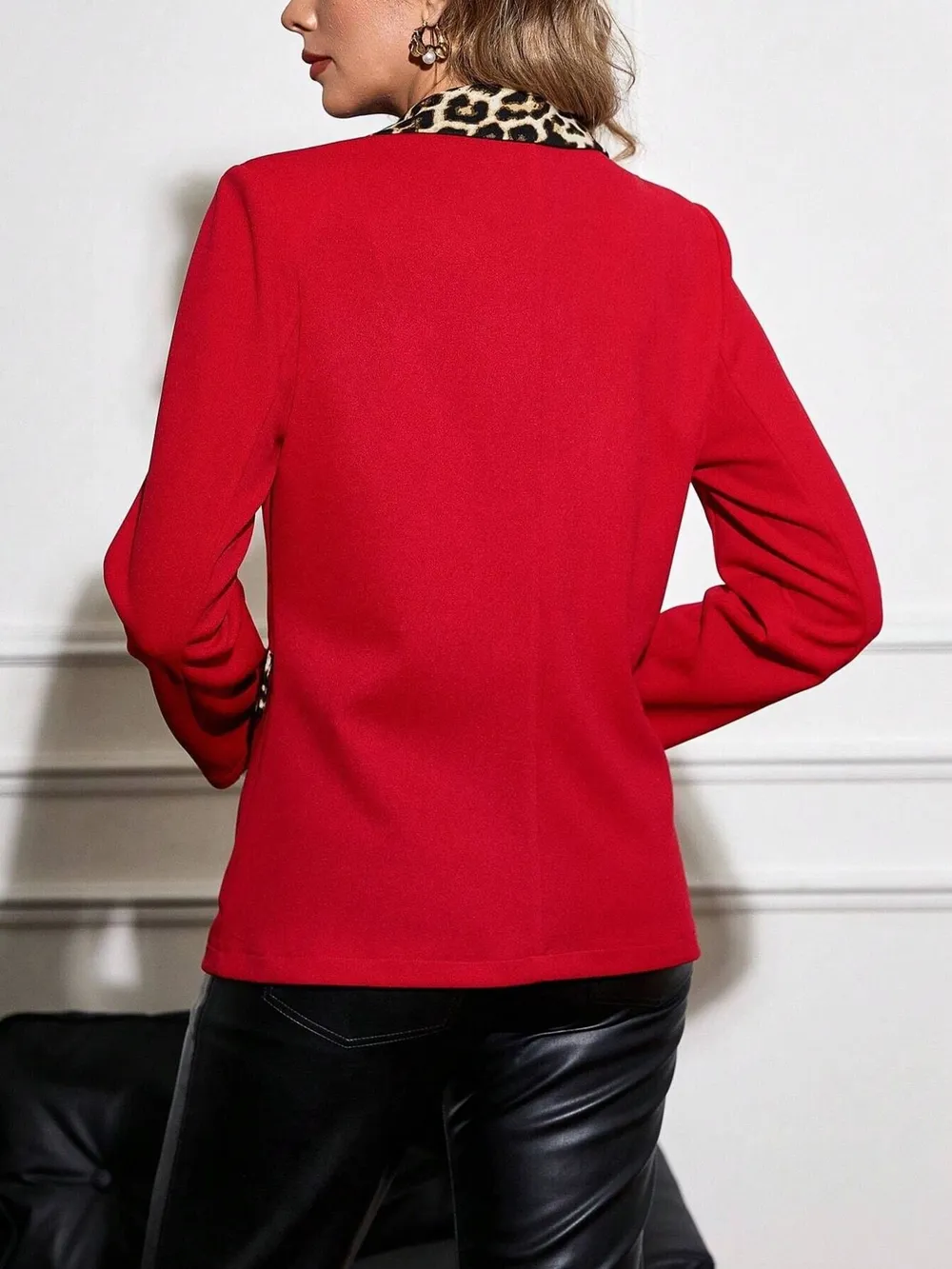 Leopard Lapel Collar Long Sleeve Blazer, image 3