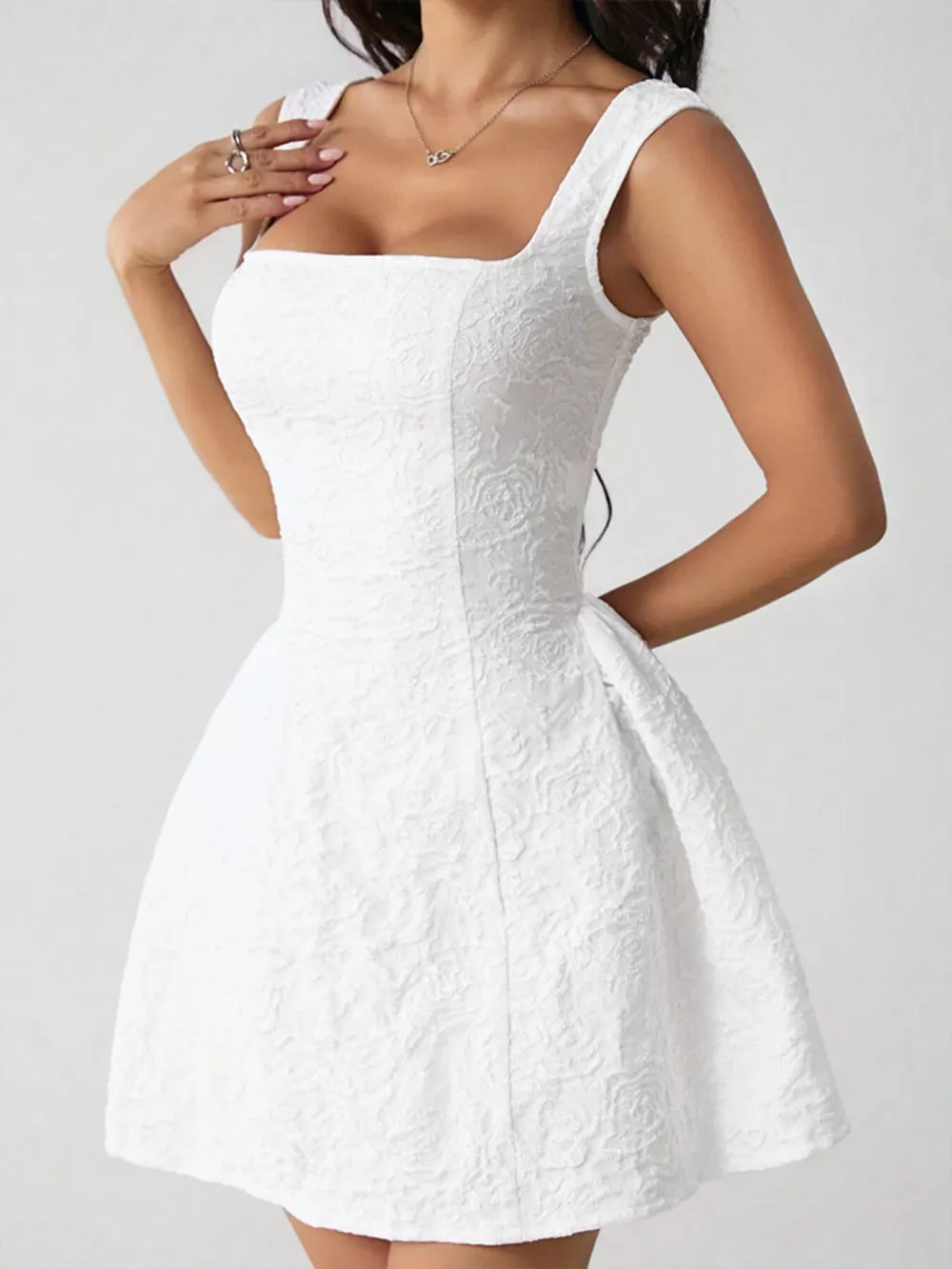 Textured Square Neck Mini Dress, image 2