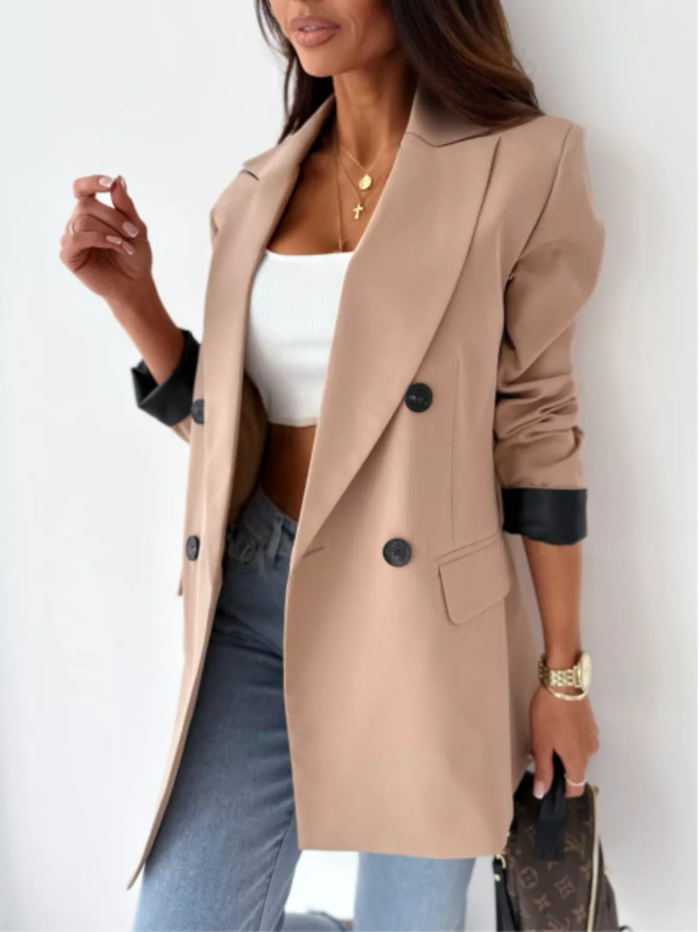 Lapel Collar Long Sleeve Blazer, image 2