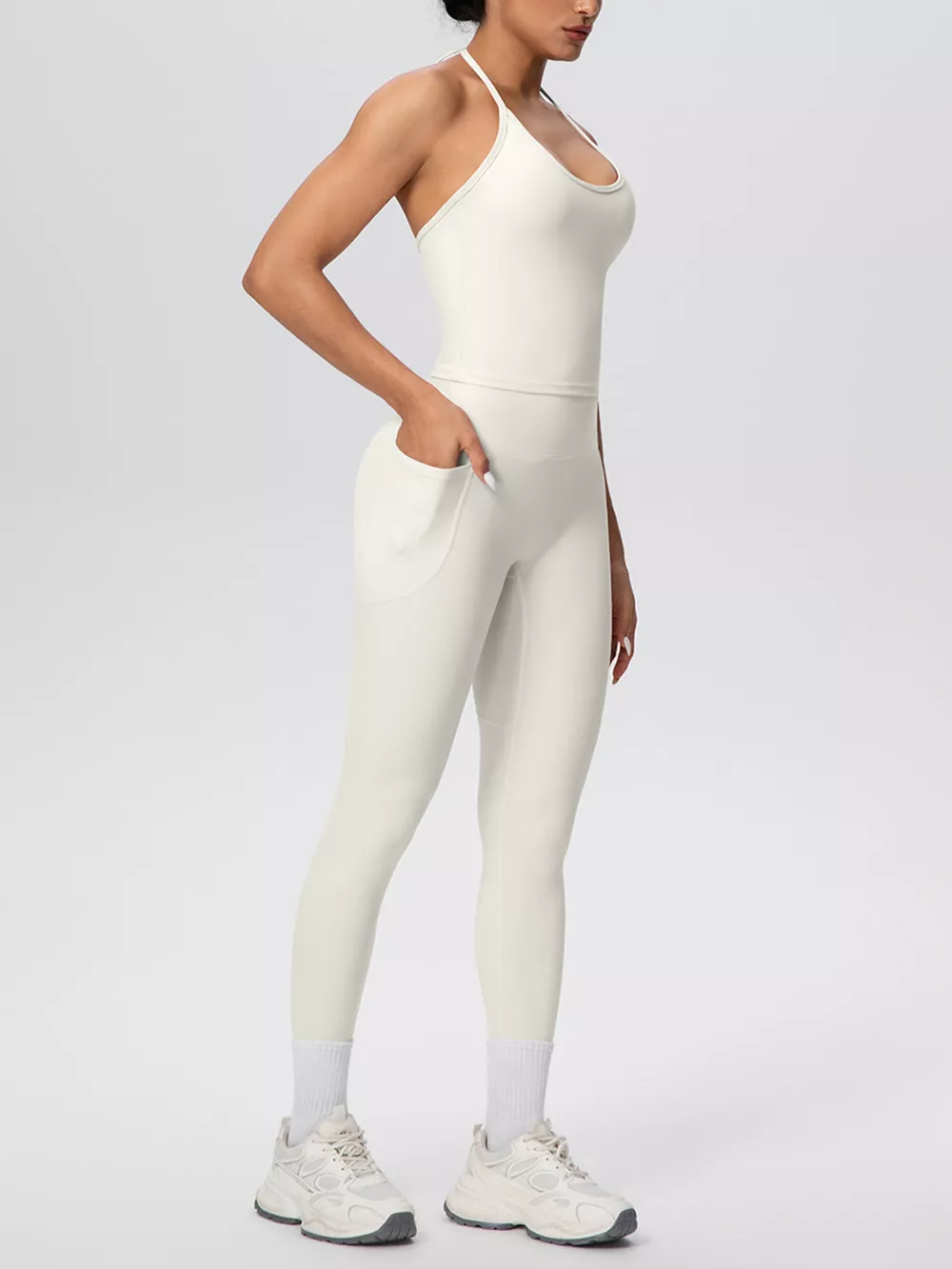 Halter Neck Cami and High-Waisted Leggings Active Set, image 3
