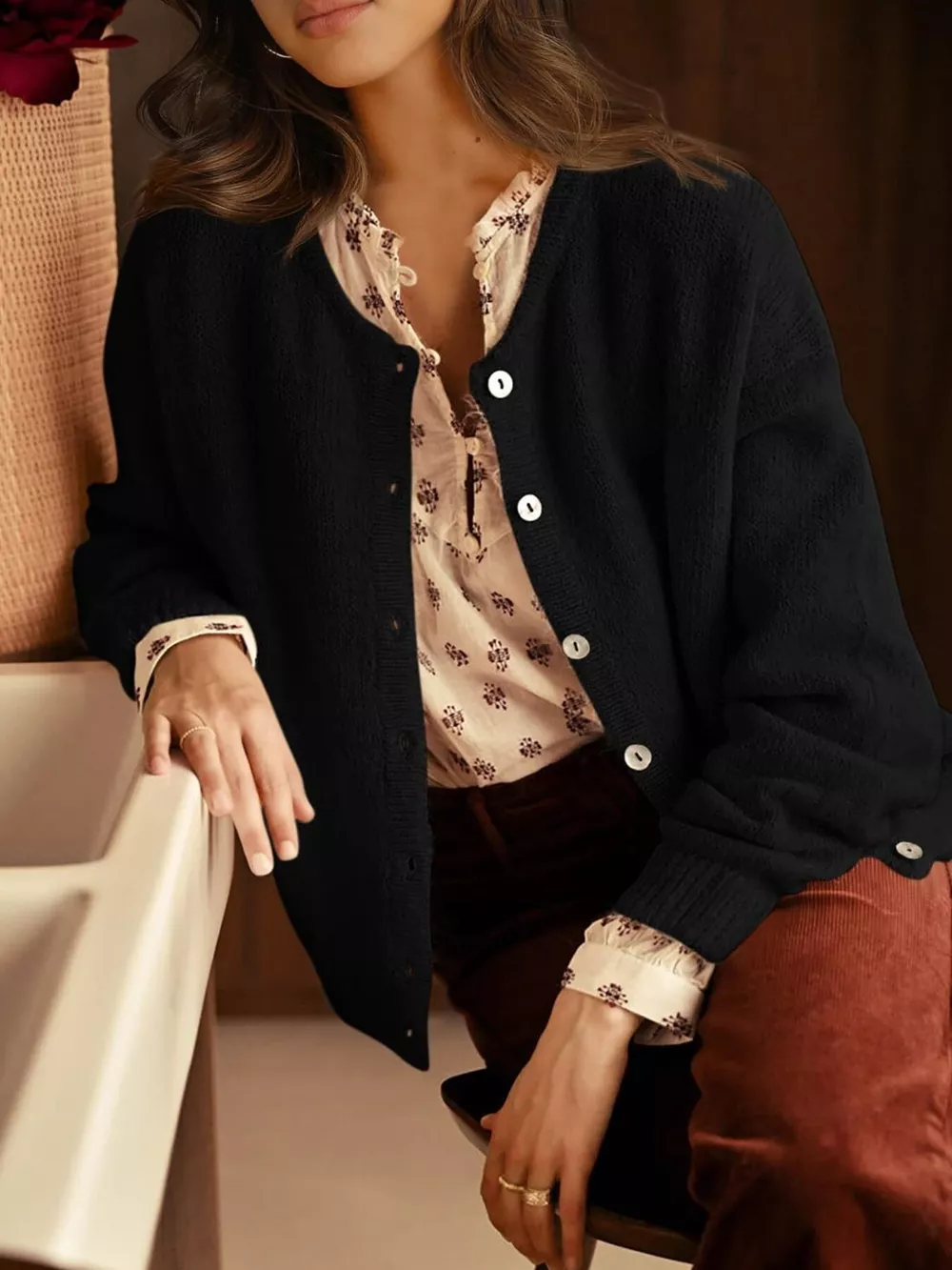 Button-Down Dropped Shoulder Cardigan, image 6