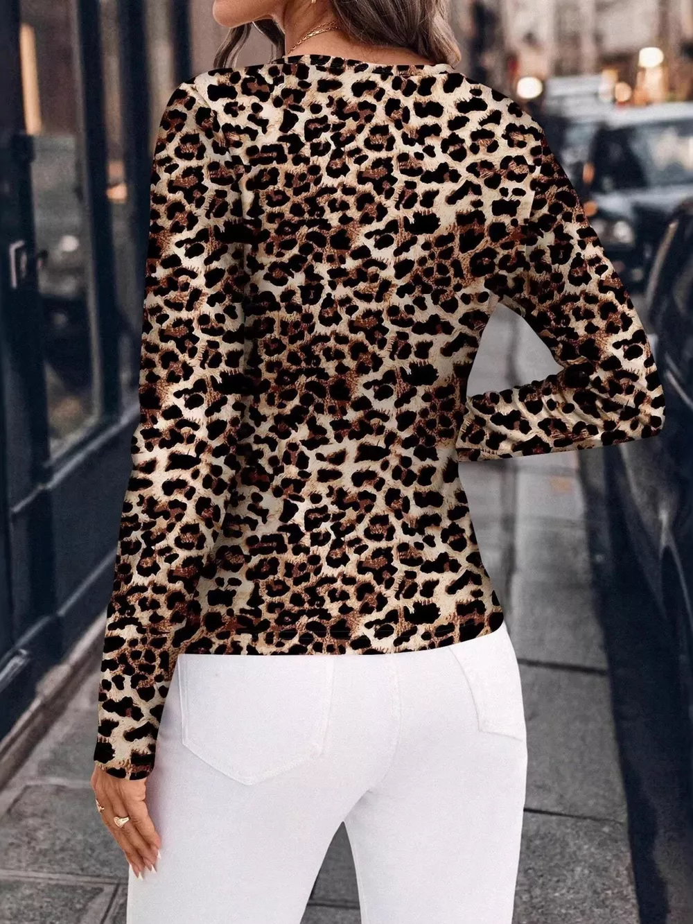 Leopard Print Long Sleeve Fitted Blouse, image 2