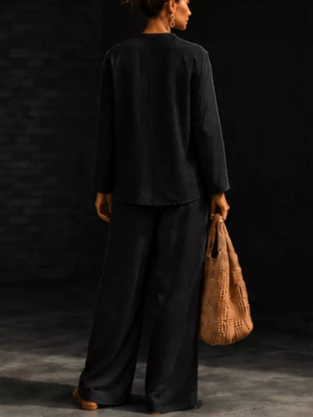 Notched Long Sleeve Top and Pants Set, image 11