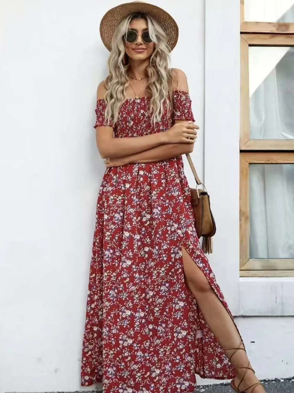 Full Size Slit Off-Shoulder Floral Midi Dress Plus Size, image 9