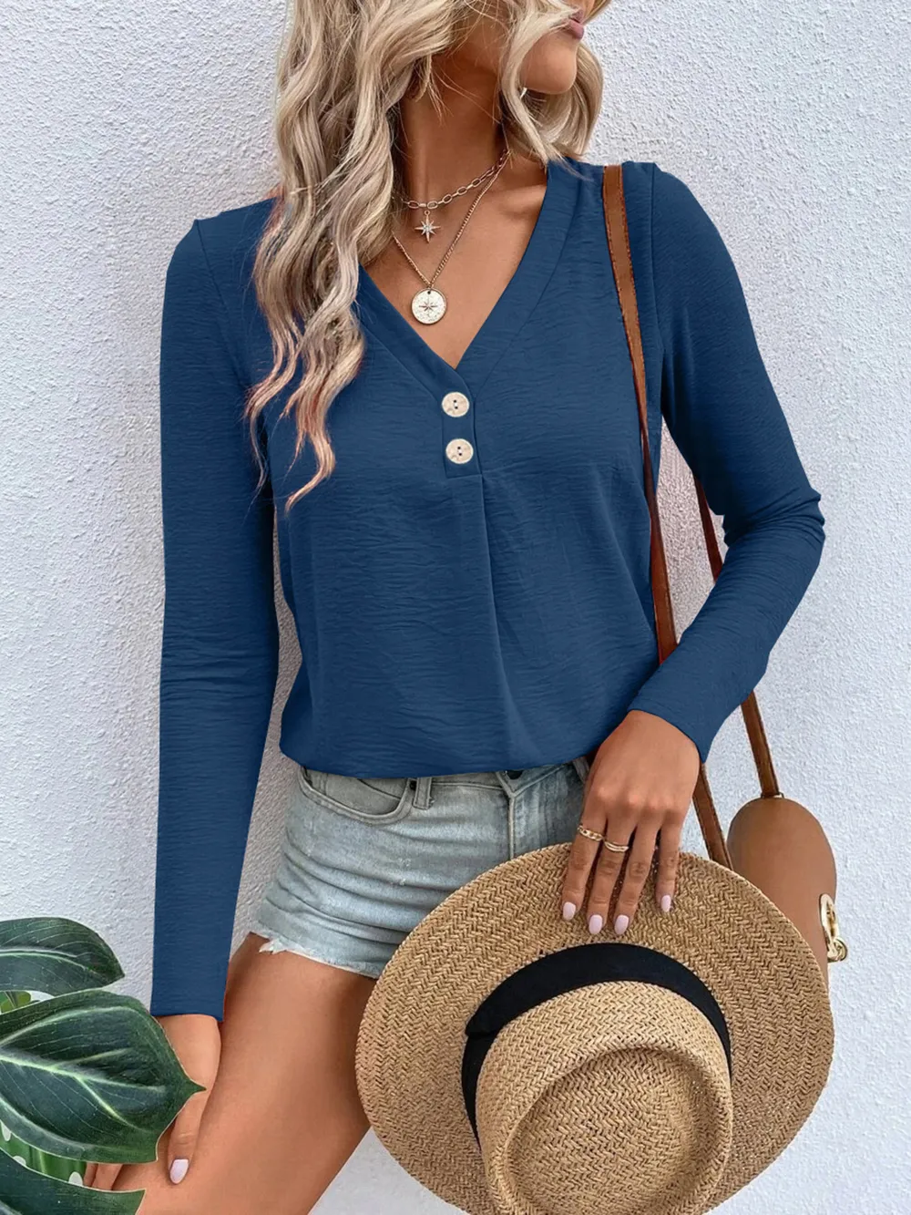 Full Size V-Neck Long Sleeve T-Shirt Plus Size, image 21