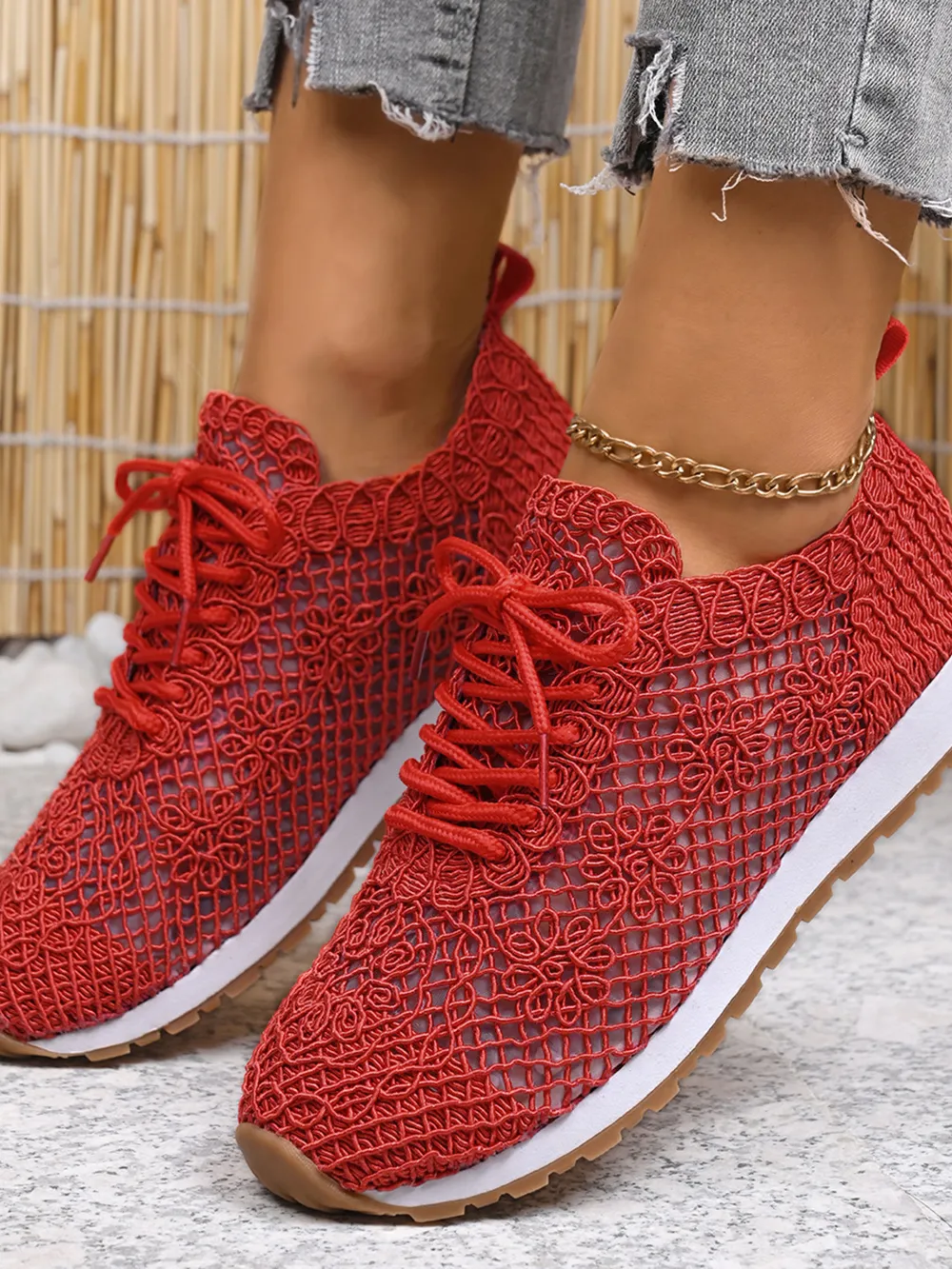 Breathable Mesh Lace-Up Sneakers, image 2