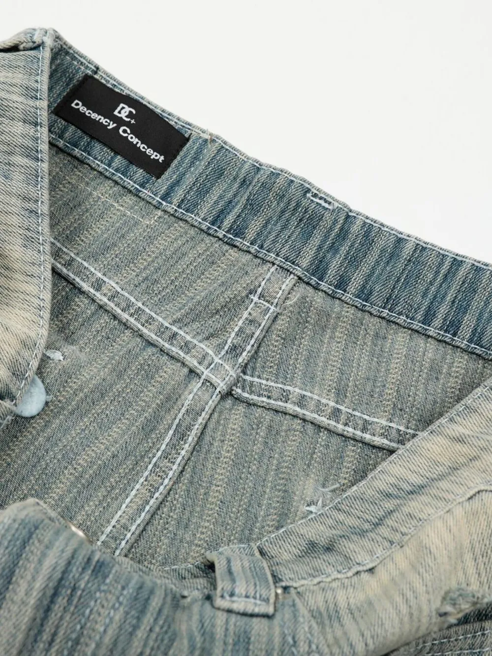Men's Washed Pinstripe Wide Leg Jeans, image 10