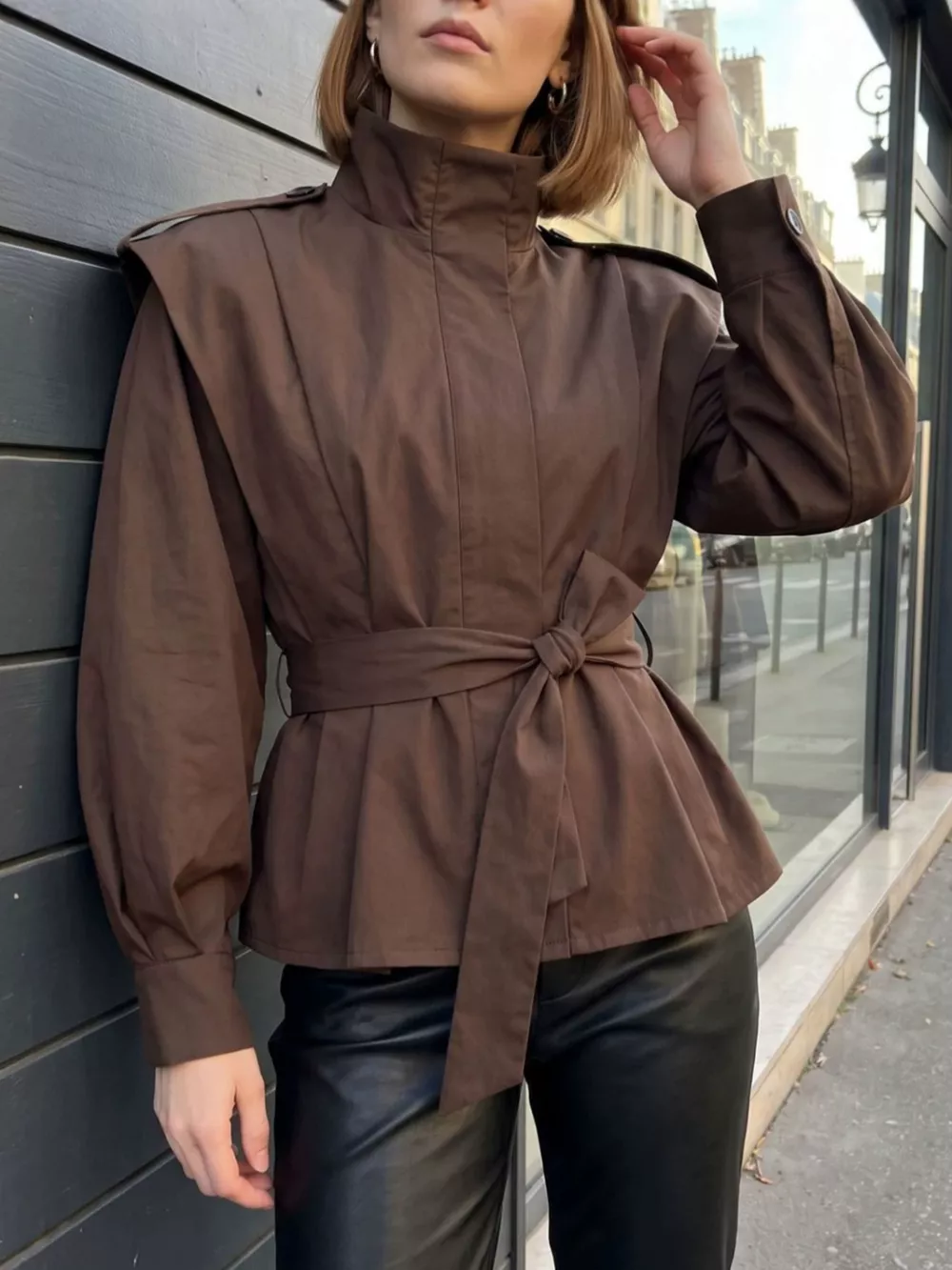 Stand-Collar Belted Outerwear, image 13