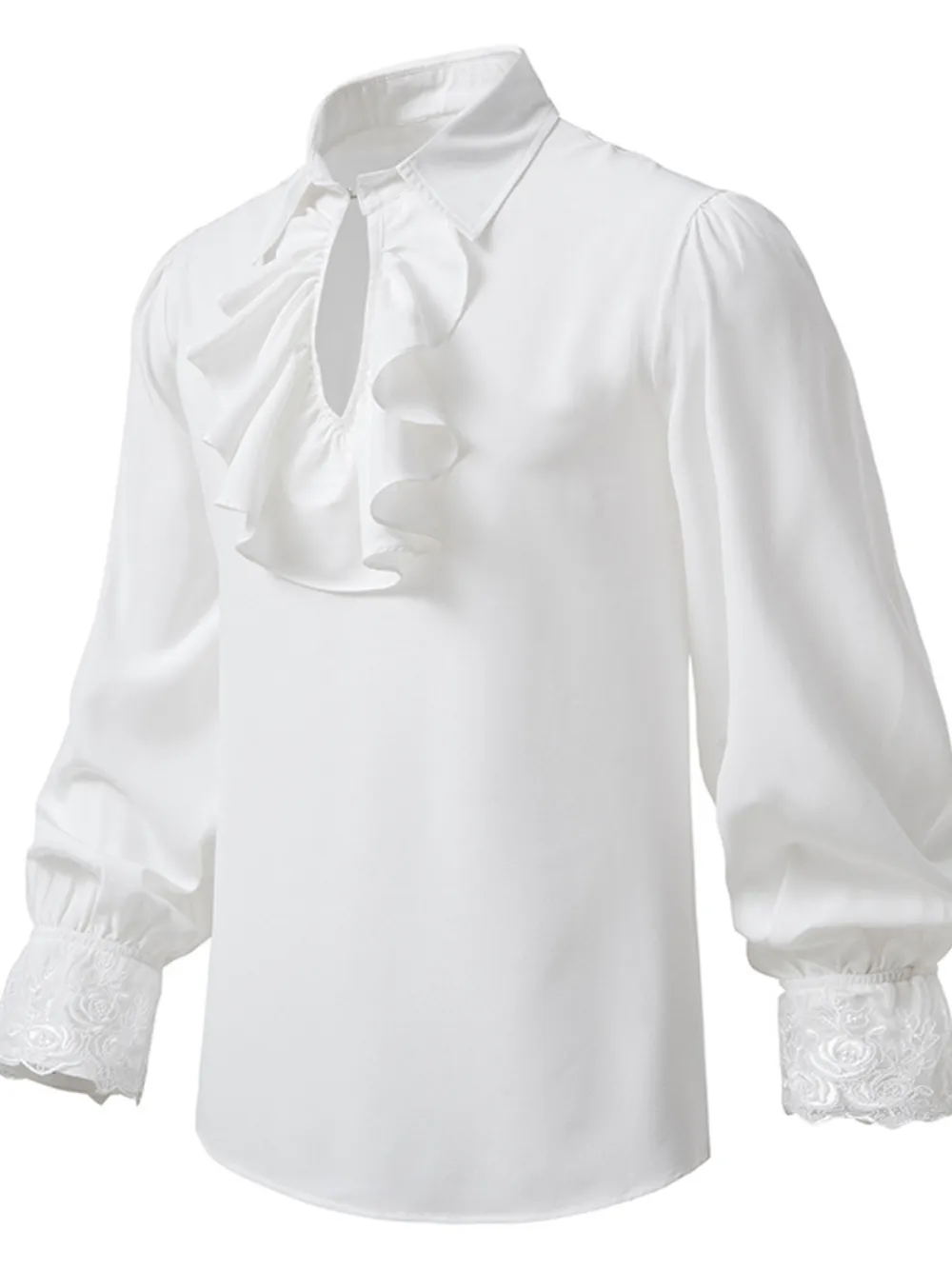 Men's Ruffled Lace Detail Long Sleeve Blouse, image 3